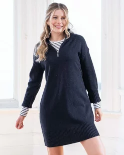 Flecked Zip Neck Dress -Celtic And Co Sales 105019