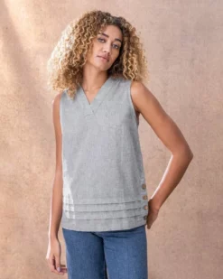 Front Page 12 Organic Cotton/Linen Pleat Hem Top
