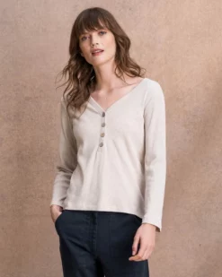 Organic Cotton Jersey Half Placket Top