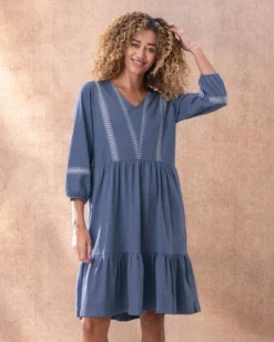 Organic Cotton Embroidered V Neck Jersey Dress 7 Organic Cotton Embroidered V Neck Jersey Dress -Celtic And Co Sales 125831 1