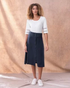 Linen Button Through Midi Skirt -Celtic And Co Sales 128403