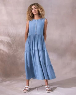 Chambray Tiered Midi Dress -Celtic And Co Sales 128966
