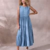 Chambray Tiered Midi Dress -Celtic And Co Sales 128967