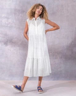 Broderie Sleeveless Midi Dress -Celtic And Co Sales 131155