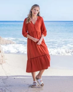 Ladder Trim Tie Neck Maxi Dress -Celtic And Co Sales 131157