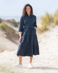 Linen Tiered Midi Shirt Dress