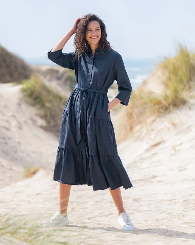 Linen Tiered Midi Shirt Dress 5 Linen Tiered Midi Shirt Dress - Image 3