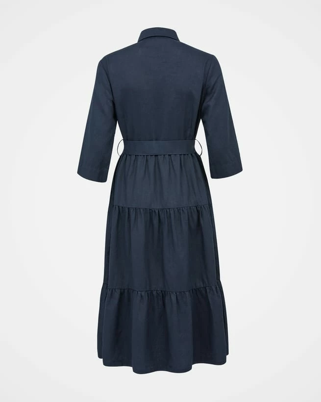 Linen Tiered Midi Shirt Dress 6 Linen Tiered Midi Shirt Dress - Image 4