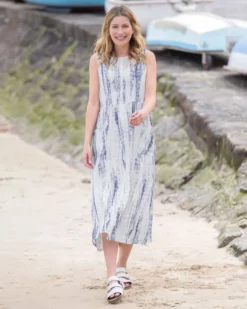 Printed Linen Sleeveless Midi Dress