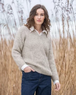 Alpaca Cotton V Neck Sweater -Celtic And Co Sales 142107 1