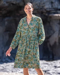 Printed Button Front Knee Length Dress