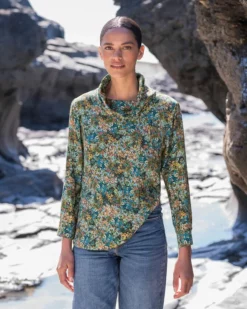 Printed Cowl Neck Top