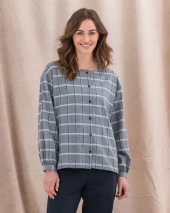 Organic Cotton Check Button Through Blouse -Celtic And Co Sales 142202