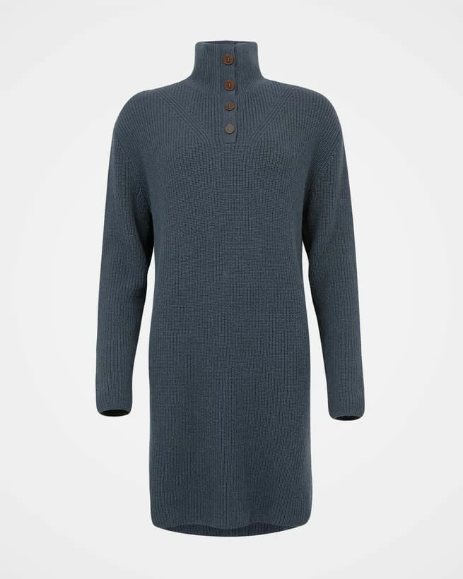 Lambswool / Organic Cotton Button Neck Rib Dress 6 Lambswool / Organic Cotton Button Neck Rib Dress - Image 4