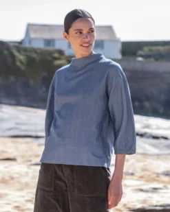 Twill Funnel Neck Top 8 Twill Funnel Neck Top -Celtic And Co Sales 145413