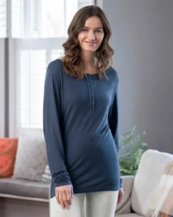 Wool Blend Long Sleeve Henley Top