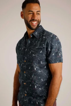 Tribena Short Sleeve Linen Shirt Navy -Celtic And Co Sales 95535