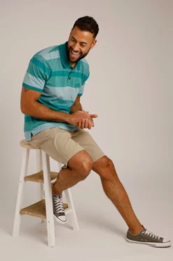 Lymore Organic Stripe Polo Shirt Peacock Blue