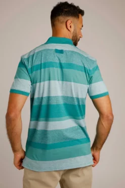 Lymore Organic Stripe Polo Shirt Peacock Blue -Celtic And Co Sales 95579