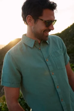 Westray Short Sleeve Linen Rich Shirt Dark Jade