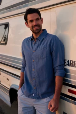 Stronsay Linen Blend Long Sleeve Shirt Dark Denim