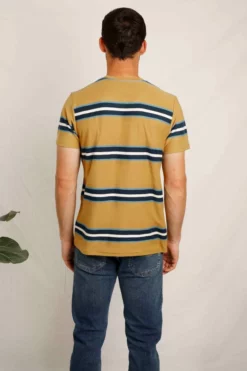 Littleton Organic Herringbone Stripe T-Shirt Mustard -Celtic And Co Sales 99204